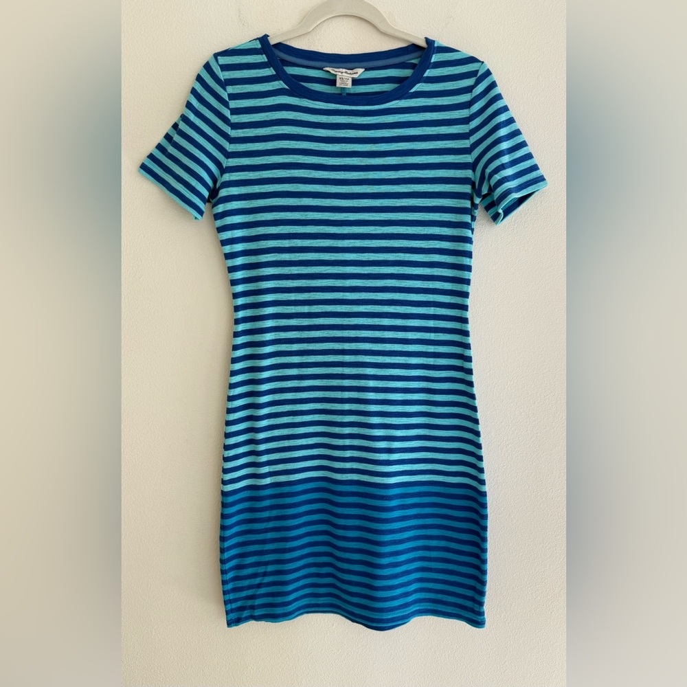 Tommy Bahama Blue Striped Short Sleeve Dress